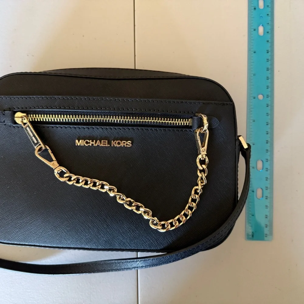Michael Kors Black Saffiano Crossbody with Gold Chain Accent - Picture 3 of 4